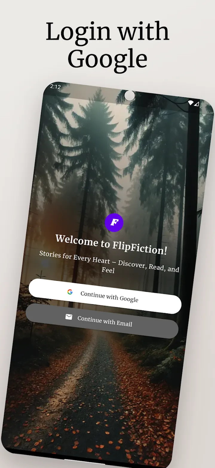 Login with Google — FlipFiction welcome screen